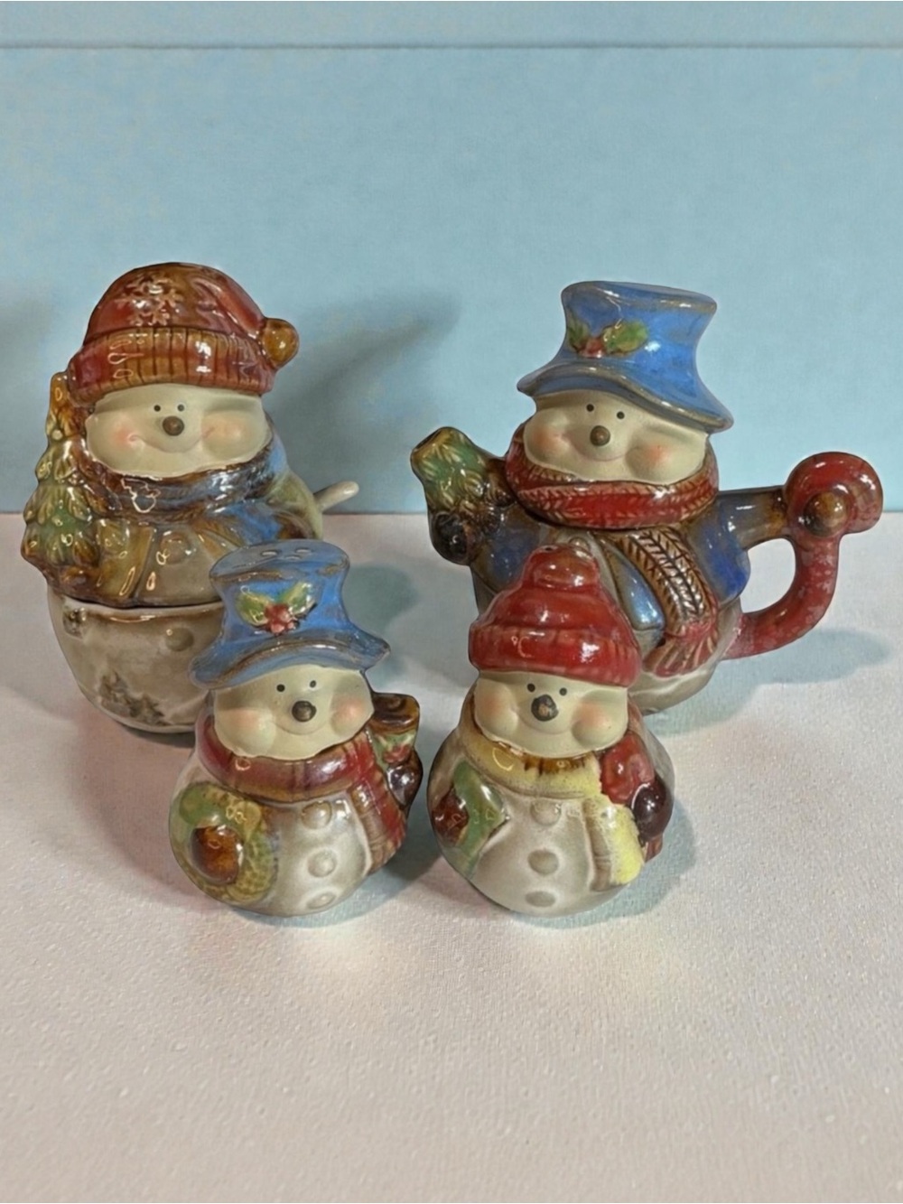 Christmas KIRKLANDβS Potterβs Garden Snowman Salt & Pepper Creamer & Sugar Set